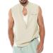 BEUU Men's Cotton Linen Sleeveless Henley V-Neck Vest - Khaki XL - Buy Online on GoSupps.com