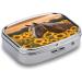 Yellow Sunflower Horse Print Pill Box | 2 Compartment Decorative Metal Organizer for Travel | Portable Medicine Case for Pocket & Purse - Buy Online on GoSupps.com