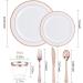 KOYEE 150 Pieces Guest Rose Gold Disposable Plastic Dinnerware Set Including 25 Dinner Plates 25 Salad Plates 25 Spoons 25 Forks 25 Knives 25 Cups for Wedding Parties - Buy Online on GoSupps.com
