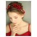 Chargances Wedding Bride Floral Red Headband Crystal Gold Hair Vine with Pearl Rhinestone Hair Accessory Boho Delicate Hair Piece Jewelry for Women and Girls