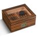 Cigar Humidor with Humidifier and Hygrometer Double Layer Glass Top Cigar Box Hold 30-50 Cigars Cedar Wood Case Gift for Men