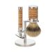 M HLE Rocca shaving set - shaving brush with silvertip badger safety razor holder - birch bark handles with stainless steel