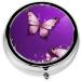 Purple Butterflies Mini Round Pill Box | 3-Compartment Travel Pill Organizer | Portable Medicine Case for Home & Office - Buy Online on GoSupps.com