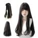 HUAISU Long Black Wig With Bangs Natural Hair Wig for Women Cosplay Wig (Black  25inch)
