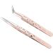 LANKIZ Eyelash Extension Tweezers Stainless Steel Straight and Curved Volume Lash Tweezers Set of 2 for Professional Eyelash Extension Application -9 Holes Rose Gold 2 Piece Set Rose Gold  9 Holes