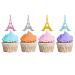 Eiffel Tower Cupcake Toppers Wedding Party Decor Bridal Shower Dessert Cupcake Toppers Paris Themed Birthday Party Decoration - Pink & Sliver & Blue & Gold Glitter