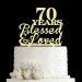 JIEEIN 70 Years Blessed & Loved Cake Topper - 70th Birthday Wedding Anniversary Party Decorations - Mirror Gold Acrylic