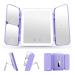 Sejoy Travel Makeup Vanity Mirror  64 LED Lighted Makeup Mirror with 1X 3X 7X Magnification  Tri-Fold Portable Magnifying Mirror with Touch Sensor 3 Color Modes Dimmable Light  Rechargeable  Purple