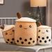 Kekeso Boba Plush Pillow Stuffed Toy | Soft Bubble Pearl Milk Tea Hugging Cushion | Brown Big Eyes | 35cm/13.77inch Gift Toy - Buy Online on GoSupps.com