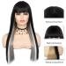 Kaneles Long Straight Black Mix Grey Wig with Bangs - Heat Resistant Synthetic Hair for Women - Buy Online on GoSupps.com