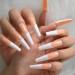 Extra Long Beige White XXL Coffin Artificial Nails - Shiny French Press-On Tips 24 PCs Kit for DIY Nail Art - Buy Online on GoSupps.com