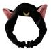 Moon Cat Ears Makeup Cosmetic Shower Elastic Hair Band Headband for Women Men Girls Head Wrap Accessories TS12 (Black) Moon Black