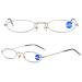 Lanomi narrow metal reading glasses Blue light filter oval thin frame mini uv400 protection reading aid visual aid women men retro computer glasses with tube case silver 1.5 dioptria