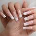 24pcs Long Square Nude White French Tip Press On False Nails for Women - Glossy Gel Full Cover Manicure - Buy Online on GoSupps.com