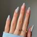 JUSTOTRY 24 Pcs Almond Short False Nails Light Grey French Press on Nails Pattern Glossy Fake Nails Short with Nail Glue Stiletto Medium Stick on Nails for Women and Teens Nails Art light grey1