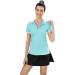 LUYAA Women's Golf Polo Shirt | Short Sleeve Collared V Neck Tunic Top - Light Blue - Buy Online on GoSupps.com