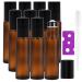 Yalbdopo roller bottles for essential oils 10 ml refillable amber-colored glass bottles with black lid 12 labels 1 pipette and 1 opener perfect for aromatherapy (improved)