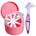 LVCHEN Denture Bath Box with Basket - False Teeth Complete Clean Care Case Clear Braces Night Guard & Retainers for Travel Cleaning or Overnight Soaking A Free Brush (Pink) Pink+purple Brush