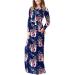 Shop Women's Casual Summer Maxi Dress - Long Sleeve U-Neck Loose Swing with Pockets Floor Length Beach Dress in 3XL Blue - Buy Online on GoSupps.com