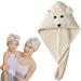 Cysocool anti-frizz women microfiber hair turban with button girl quick-drying hair dryer turban soft hair towel suckable twisted turban head towel hat for all hair types l-lady beige bear
