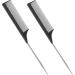 2 Pack Tail Comb Carbon Fiber Stainless Steel Pintail and Heat Resistant Rat Teasing Comb for Daughter Women Black