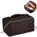 Aucuu Large Capacity Travel Cosmetic Bag | PU Leather | Waterproof | Portable Makeup Organizer - Checkered Dark Brown - Buy Online on GoSupps.com