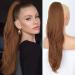 PORSMEER Ponytail Extension Drawstring Ponytail Hair Extensions Auburn Brown Colour 26 Inch Long Natural Straight Wavy End Synthetic Hairpiece for Women Girls Daily Use Brown blonde