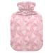 Heat bottle 1 l Small warming bag with a soft plush cover discharge-proof screwdriver for winter sports outdoor back neck and leg cold muscle pain and cramps (pink marble geometry)