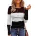 Long Sleeve Shirts for Women Trendy,Womens Ribbed Knit Henley Long Sleeves Tunic Lace Tops Fashion Button Slim Fit Blouse Tee XX-Large Black