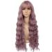 26 inch Pink Wavy Wig with Air Bangs - Heat Resistant Synthetic Hair Replacement for Women - Perfect for Party and Cosplay - Buy Online on GoSupps.com