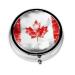 Retro Canada Flag Portable Metal Pill Box Round Mini 3-Compartment Plastic Insert hinged Fastening Design Suitable for Small Pills Must-Have for Travel