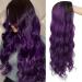 Swiking Ombre Purple Curly Wavy Long Wigs for Women Black Root Natural Cute Colorful Wig with Breathable Wig Net Perfect for Daily Party Cosplay (Purple)