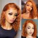Short Curly Lace Frontal Bob Hair Wigs Colored Orange Wavy Virgin Human Hair Wigs 180% Density T Part 13x4x1 Pre Plucked with Baby Hair for Black Women 10" 10 Inch (Pack of 1) #0range-Curly