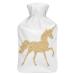 Golden Horse Hot Water Bottle With Cover Plush Bed Bottle Hand Warmer For Adults And Children 26.5X15.3cm