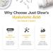 Just Glow Hyaluronic Acid 200mg with Vitamin C and Biotin - 60 Veggie Capsules for Collagen Formation Immune System Support Skin & Joint Health - Made in Canada - Buy Online on GoSupps.com