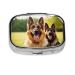 Happy German Shepherd Printing 2 Compartment Small Pill Case Cute Small Pill Box Purse Pill Boxs Travel Pill Organizer for Pocket Purse and Travel Gifts