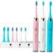Portable Adult Travel Electric Toothbrush - Rechargeable Sonic with 3 Brush Heads & 5 Modes Timer - 48000 VPM - Pink - Buy Online on GoSupps.com