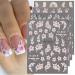 5D Flower Nail Art Stickers 3D Embossed Nail Decals Spring Self-Adhesive Nail Art Supplies Accessories Pink Cherry Blossom Engraved Flower Nail Decoration for Women Nail Design(4 Sheets)