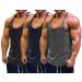 Muscle Cmdr Men's Bodybuilding Stringer Tank Tops Y-Back Gym Fitness T-Shirts 3-pack:black/Gray/Navy Blue Large