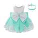 FYMNSI Baby Girl Baptism Christening Dress Bowknot Lace Floral Embroidery Formal Party Birthday Pageant Wedding Bridesmaid Tutu Princess Christmas Evening Gown with Headband Outfit for 6-24 Months 9-12 Months Light Green