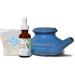 Baraka Sinus Complete Ayurvedic Care Kit - Ceramic Neti Pot (Blue) 1 oz Essential Oil Blend for Dry Nose and 2 oz Mineral Salt Rinse - Snoring & Saline Solution