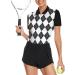 Soneven Women's Long Sleeve Golf Polo Shirt - Moisture Wicking, Quick Dry Half-Zip Pullover for Athletic Workouts - Black Plaid Design - Buy Online on GoSupps.com