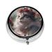 Cat Wearing Crown Portable Metal Pill Box Round Mini 3-Compartment Plastic Insert hinged Fastening Design Suitable for Small Pills Must-Have for Travel