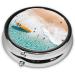 Romantic Beach Round Pill Box | 3 Compartment Portable Travel Organizer for Medicine & Vitamins - Buy Online on GoSupps.com