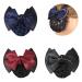TXIN 3 Pieces Hair Snood Net Bun Cover Knit Hairnet Bow Bowknot Decor Barrette Hair Clip for Women Mesh Work Hairnets  Black & Navy Blue & Red Style A - 3 PCS