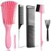 EZ Detangler Brush with Edge Brush  Rat Tail Combs Set for Natural  Curly  Wet/Dry  Black Hair  Flex Detangling Brush set for Hair Style and Cuting  No Pain and Easy Clean in Daily Use(Pink + Black) 5 Pieces (Pink + Blac...