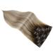 Clip in Hair Extensions 7 Pieces Human Hair Clip in Hair Extensions Ombre Brown Blonde Clip in Extensions Dark Brown Balayage Golden Blonde Ombre Platinum Blonde Seamless Clip Clip in Extensions (Siz 14 inches 100g/Set