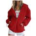 Yihaojia Over Sized Sweatshirt for Women Loose Zip Up Fall Jacket Hoodies Teen Girls Y2k Drawstring Jacket with Pockets Red#47 XX-Large