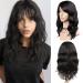 WIGNEE 100% Virgin Human Hair Natural Wave Wigs with Bangs Brazilian Human Hair Wave Wigs Natural Black Color (16 Inch) 16 Inch (Pack of 1)