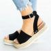 Ladmiple Women's Wedge Sandals - Dressy Comfy Slip-On Ankle Buckle Sandals | Open Toe Platform for Summer Beach - Size 9, Black - Buy Online on GoSupps.com